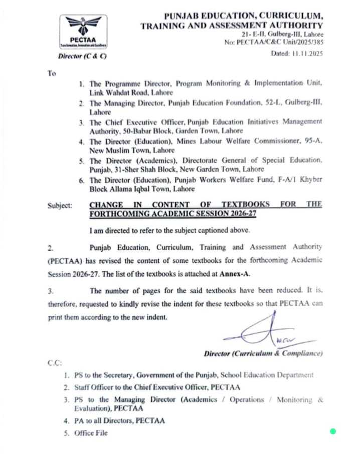 Punjab PECTAA announces major textbook revisions for 2026-27